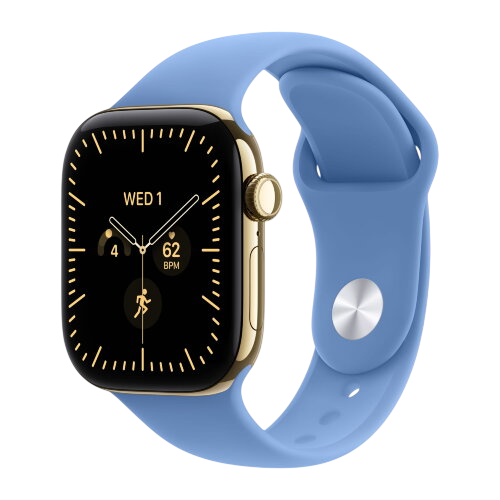 Apple Watch Series 12, 42 mm, Radiant Gold Titanium GPS+Cellular Wildflower Blue Sport Band S/M